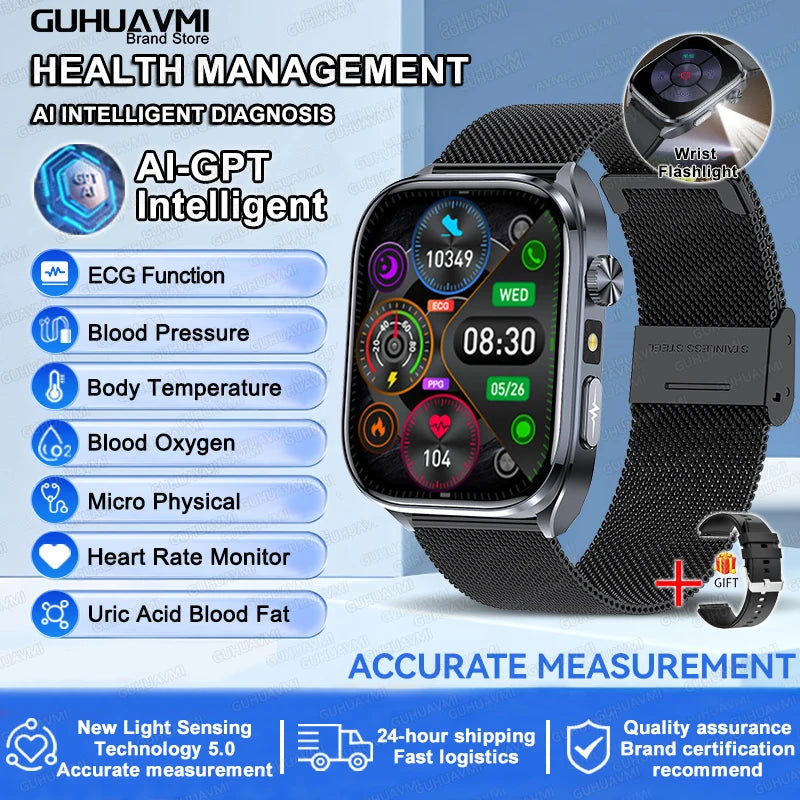 2026 New Accurate ECG Smart Watch Heart Health Analysis Blood analysis Blood Lipid Blood Pressure BT call Smart Watches For Men