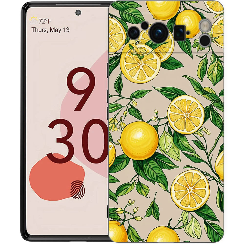 Summer Fruits Lemon Print Phone Case For Google Pixel 10 9 8 7 Pro 9A 8A 7A 6A 6 Pro XL Soft TPU Bumper Black Cover