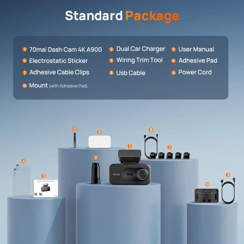 【New】70mai Dash Cam 4K A900 Dual True 4K&HDR Supercapacitor GPS Fatigue Alert Voice Control 4G LTE Wi-Fi 6 Car DVR 70mai A900