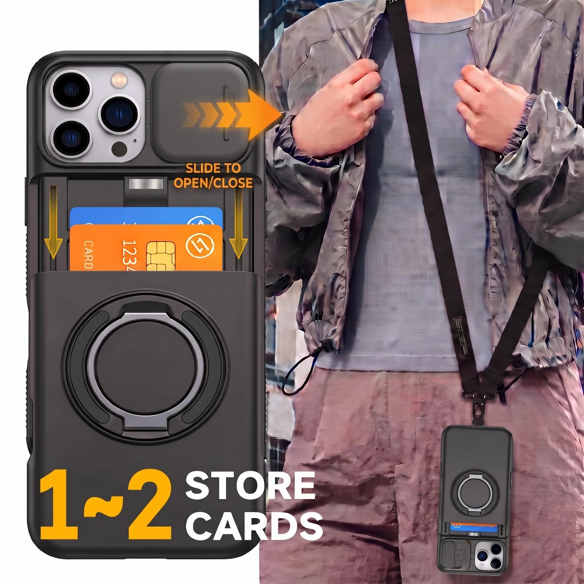 Protective Shockproof Lanyard Strap Case for Iphone 17 Pro Max Iphone17 Iphone17pro Card Slot Holder Kickstand Ring Cover