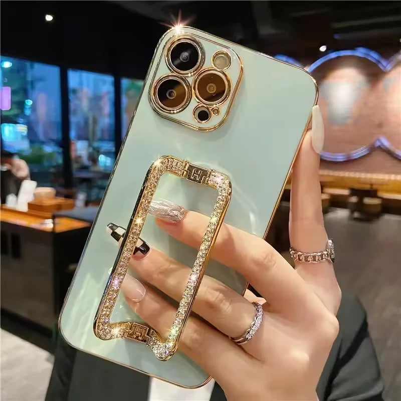 Glitter Diamond Bracket Phone Case for Samsung Galaxy S25 S24 Ultra Plus FE S23 S22 S21 S20 Note 20 10 Pro INS Korea Soft Cover