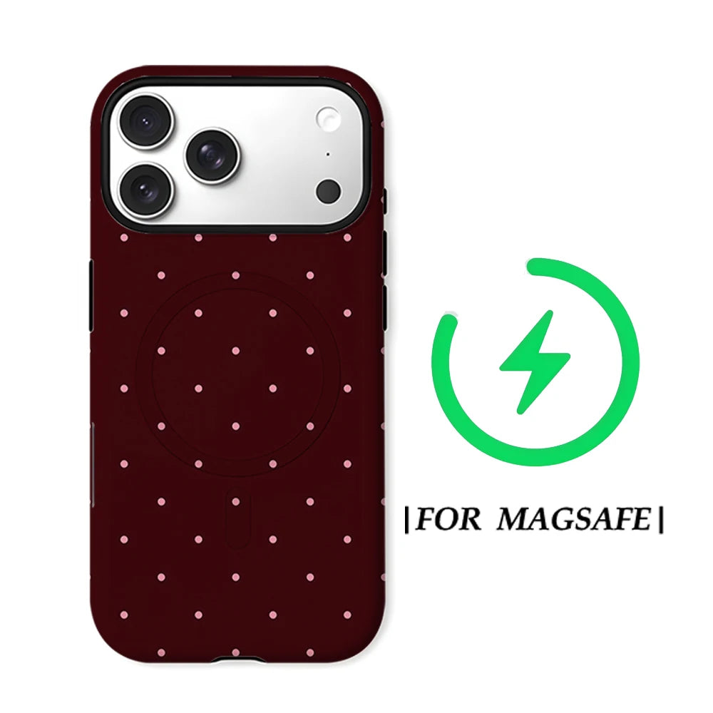 CaseLumi Matte Bumper for Magsafe Case for IPhone 17 16 15 14 Plus 13 Pro Max Shockproof Hard PC Burgundy Hearts Cover