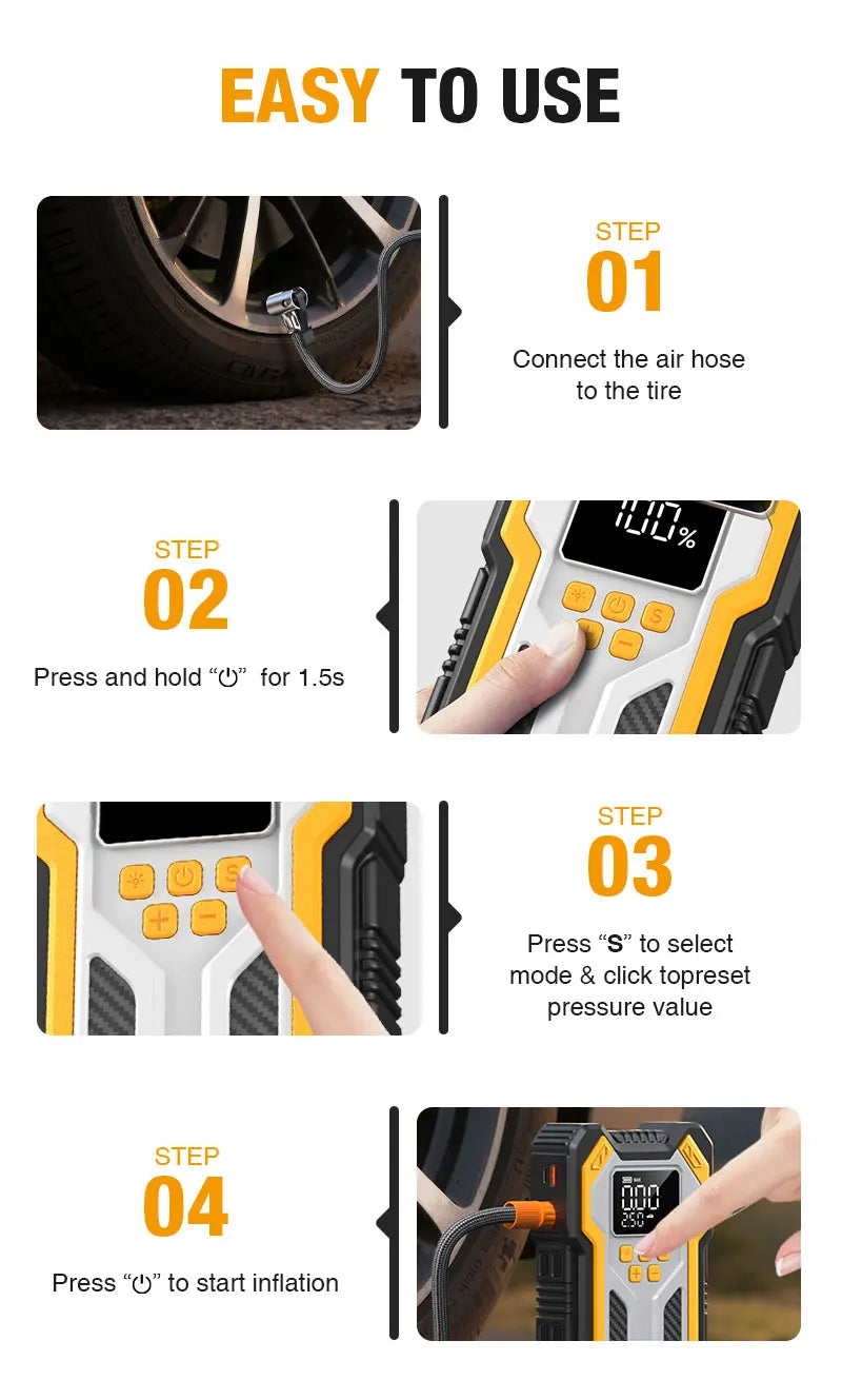 Car Jump Starter With Air Compressor LCD Screen 30000mAh Portable Booster Charger 7000A Powerful Car Battery Starting Devi