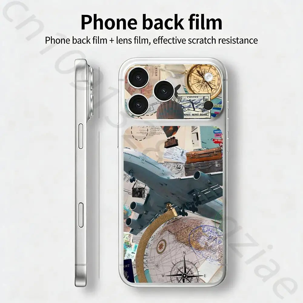 Airplane Map   For iPhone 17 pro Max /17 pro Full Cover Decal Skin Wrap 3D Colorful Rear Protective Sticker Film