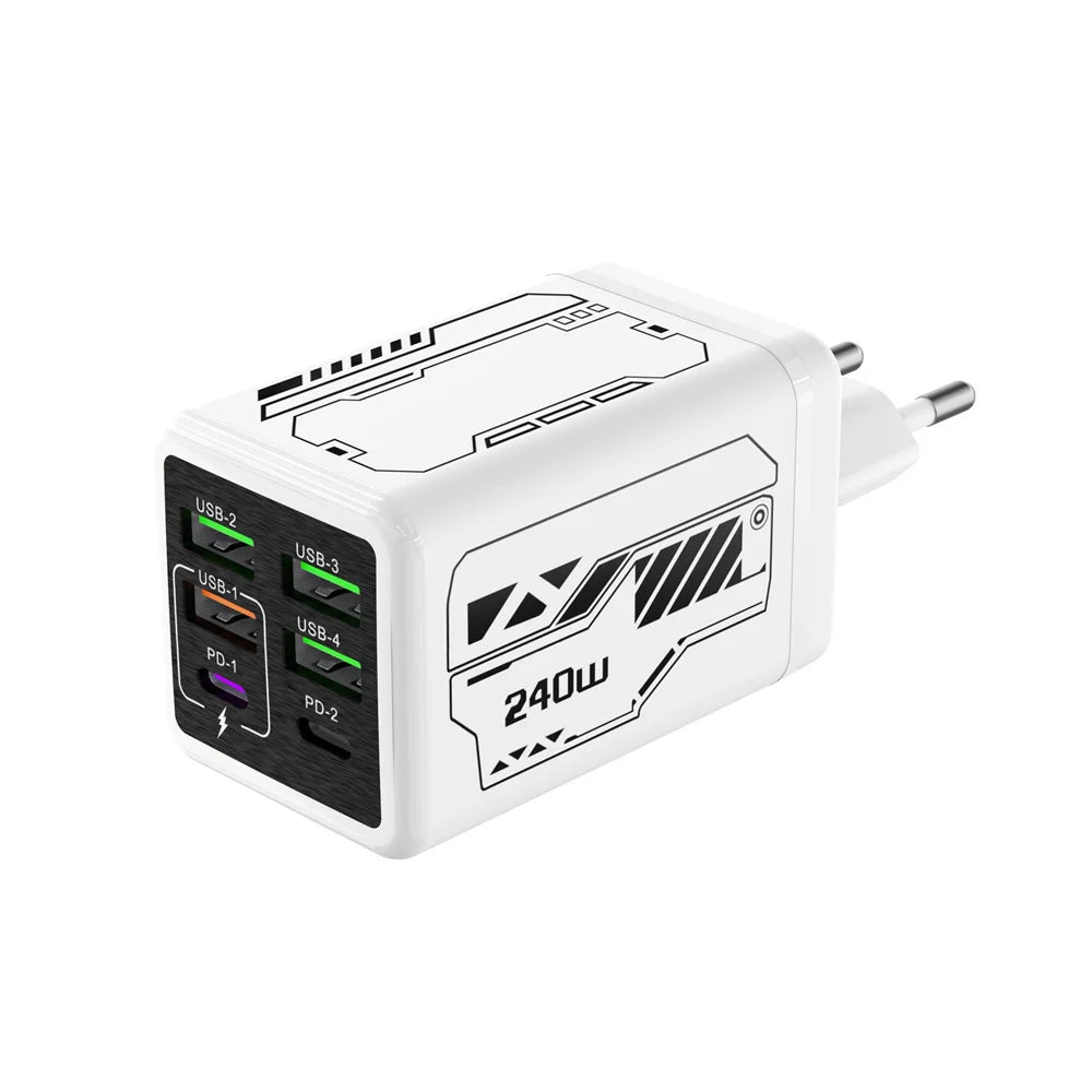 6 in 1 240W Type C Charger PD Fast Charging Phone Power Adapter For iPhone Samsung Xiaomi EU/US Plug Quick Charge Wall Charger