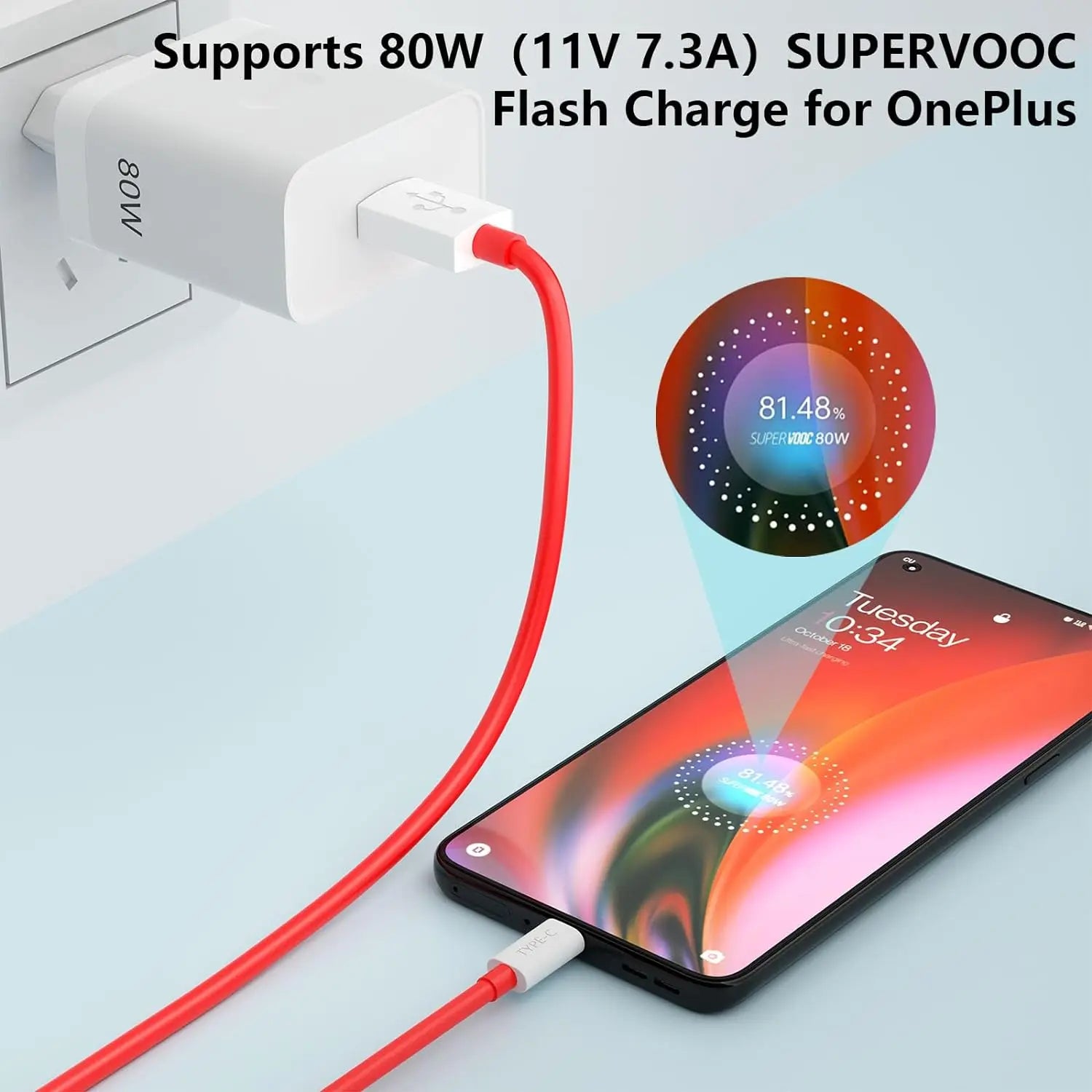 EU Plug 80W Ultra Fast Charger For OnePlus 8 9 10 11 12 13 Nord 2 2T N200 N300 5G OPPO Realme Type C USB SuperVooc Charge Cable