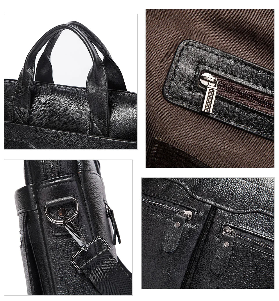 HUMERPAUL Men's Genuine Leather Briefcase Business Laptop Bag with Multiple Pockets Durable Handbag Shoulder Bags for Travel ﻿