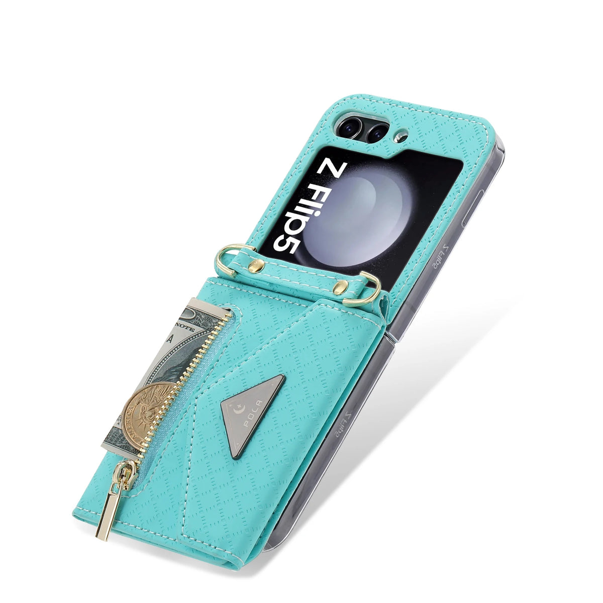 Zipper Leather Case For Samsung Galaxy Z Flip 8 7 FE 6 5 4 3 Flip8 Card Holder Wrist Strap Handbag Magnetic Folio Wallet Cover