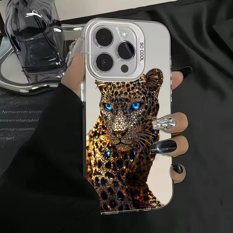 Gold and Slivery Leopard Print Phone Case for Samsung Galaxy S25 S24 S23 S22 S21 S20 Ultra Plus FE A55 A54 A53 A34 A35 A15 Cover