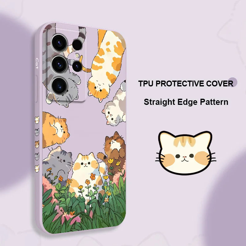 Lovely cat Phone Case For Samsung Galaxy S25 S24 S23 S22 S21 S20 Ultra FE S10 S10E Plus Note 20 Ultra Silicone Cover
