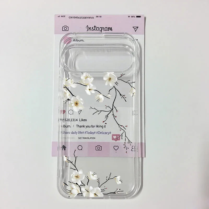 Plum Blossom Flower Phone Case For Google Pixel 10 8 Pro 9 Pro XL 6 7 7A 8A 5G Cute Floral Pattern Clear Soft TPU Cover Fundas