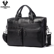 HUMERPAUL Men's Genuine Leather Briefcase Business Laptop Bag with Multiple Pockets Durable Handbag Shoulder Bags for Travel ﻿