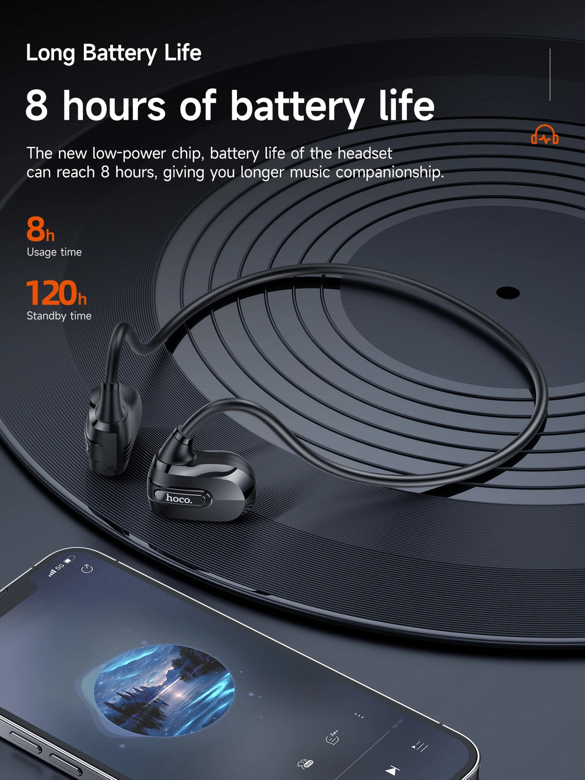HOCO ES63 Air Conduction Earphones Bluetooth Headphones Bass Earbuds Music Sports Open Ear Hook Headsets with Microphone Black