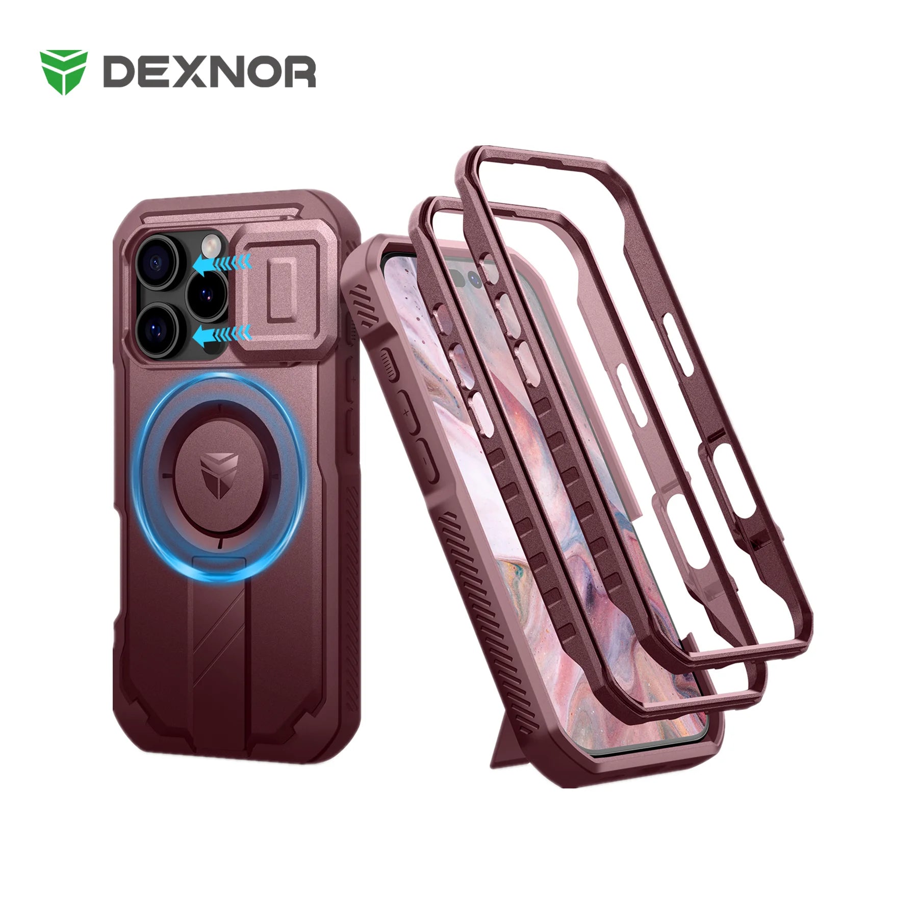 Dexnor For iPhone 16 Pro Case with MagSafe Rugged Shockproof with Built-in Sliding Camera Cover Built-in Screen Protector holder