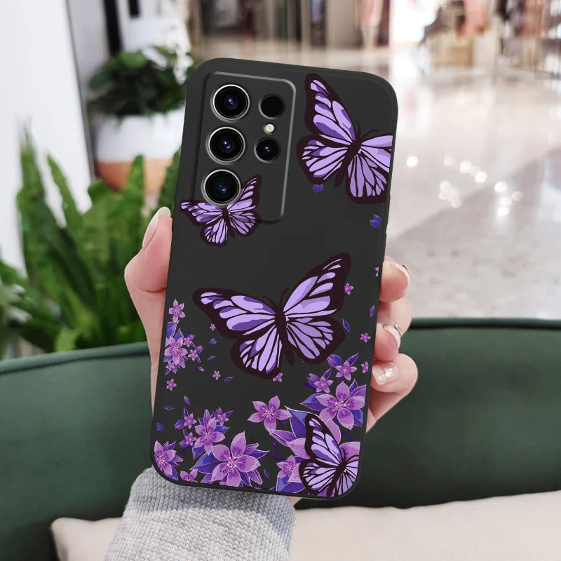Dreamy Butterfly Phone Case For Samsung Galaxy S25 S24 S23 S22 S21 S20 Ultra FE S10 S10E Plus Note 20 Ultra Silicone Cover