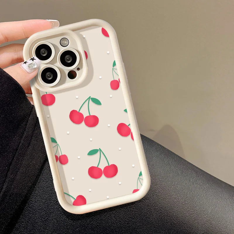 Red Cherry Phone Case For iPhone 13 17 Pro Max Case iPhone 11 16 15 14 Plus 12 16Pro XS Max XR X Cases Soft Silicone Back Cover