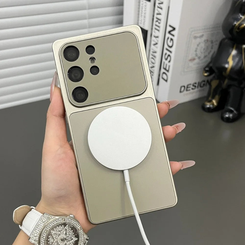 Luxury Large Window Case For Samsung Galaxy S26 S24 S23 Ultra S25 Plus Cover Magnetic Wireless Charging Armor Hard Cover Fundas