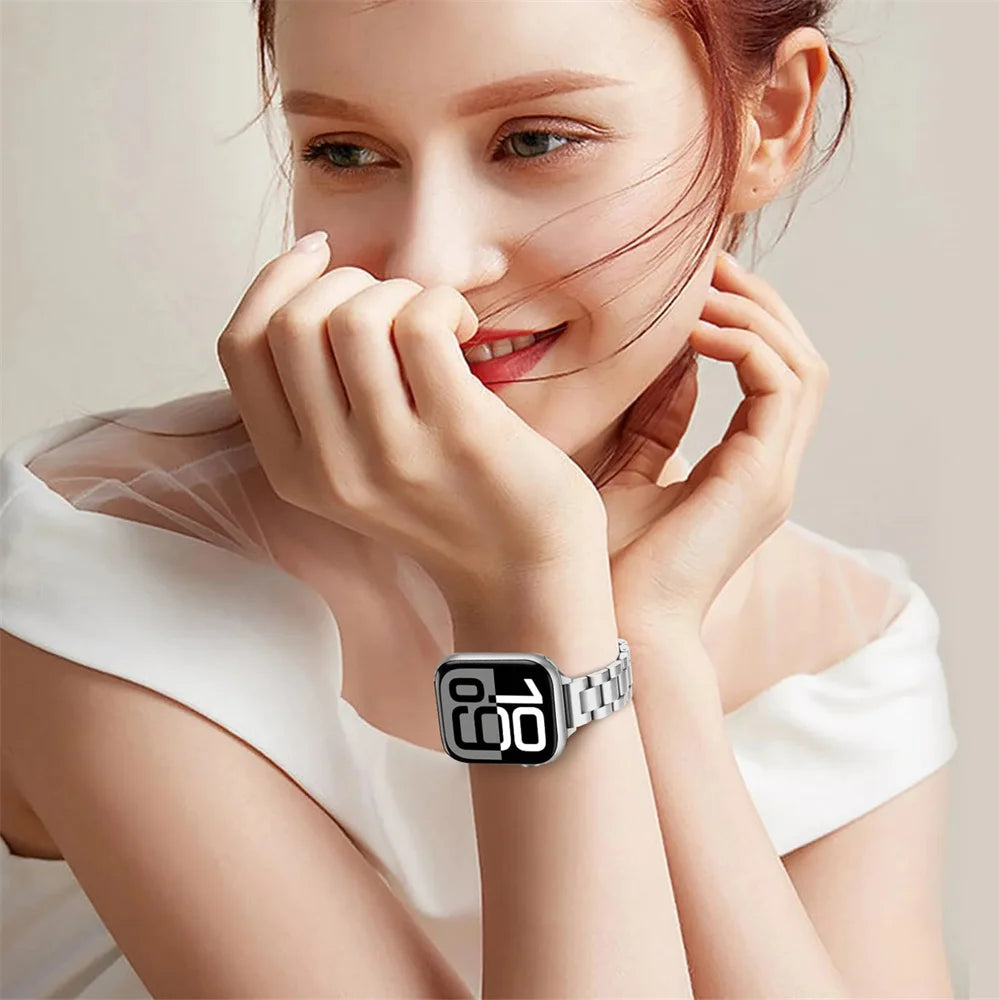 Strap for apple watch bands 46mm 44mm 45mm 40mm 42-41mm Slim Stainless steel link ultra3 49mm iwatch series 11 10 9 8 7 6 SE 5 4