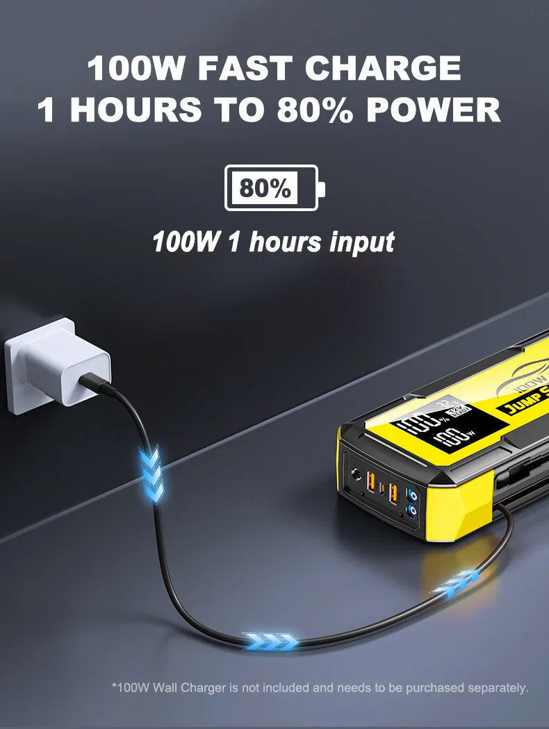 32000mAh 100W Car Emergency Battery Starter Jump Portable Power Bank Multi Function 8000A Ultra-Large Capacity Starting Device
