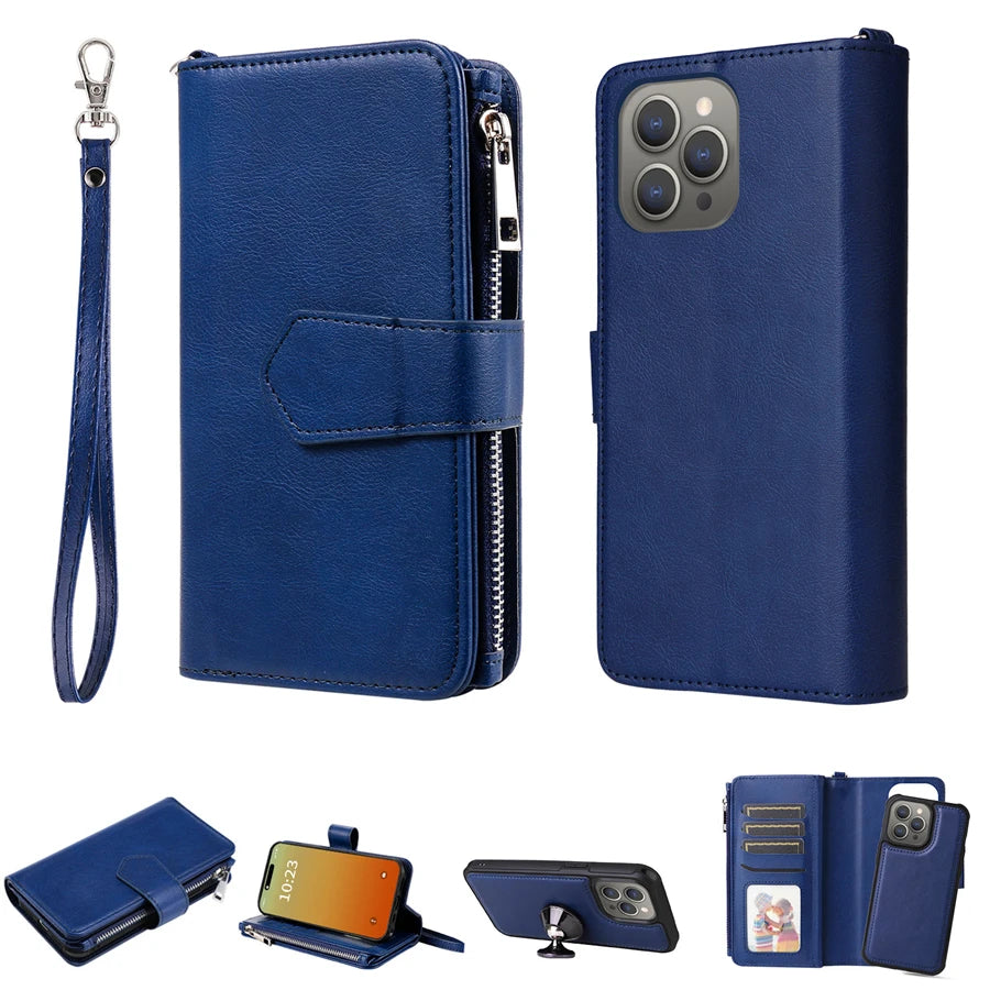 Magnet Detachable Wallet Case For iPhone 16e 15 Pro Max 14 13 Mini 12 11 SE3 SE2 XR 8 7 Plus Leather Card Slots Handbag Cover