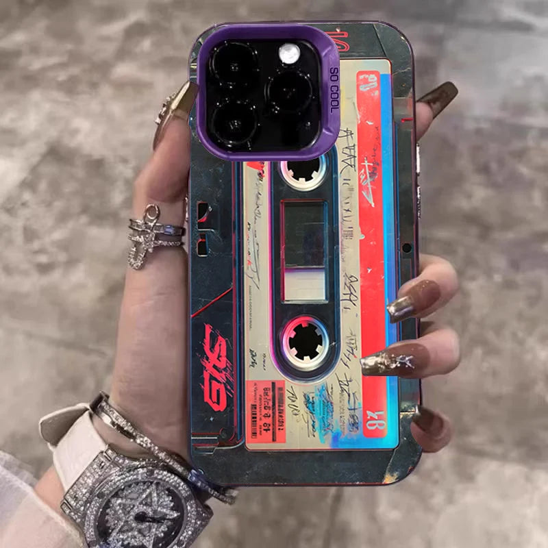 Retro Cassette Tape Electroplate Phone Case For Samsung Galaxy S26 S23 S24 S25 Ultra S22 S21 S20 Plus FE A35 A54 A55 5G Cover