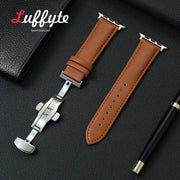Casual PU Leather Watchbands For Apple Watch 1-10 Ultra SE 2 Butterfly Clasp Wrist Strap For iwatch 49/46/45/44/42/41/40/38mm