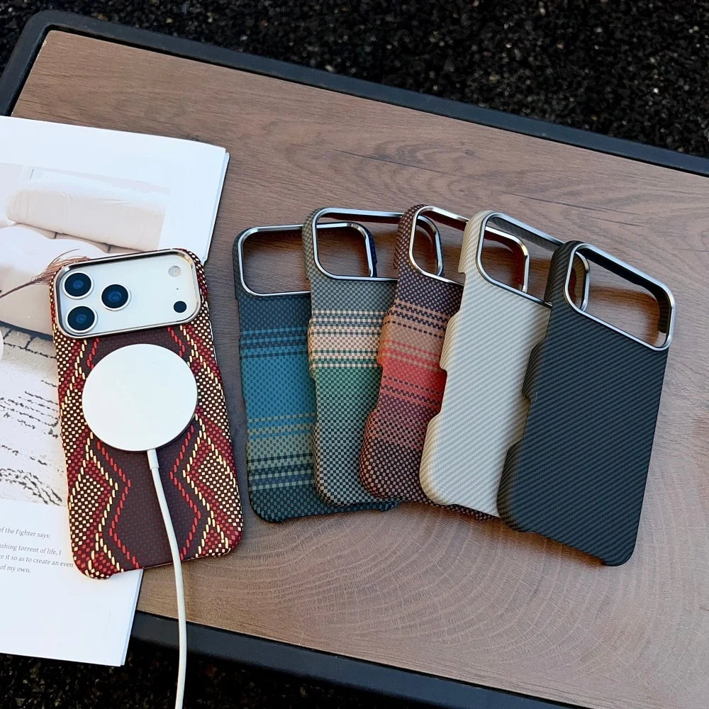 Luxury Slim Carbon Fibre Texture Magnetic Charging Case For iPhone 17 Air 16 Plus 15 14 13 Pro Max For Magsafe Protect PC Cover