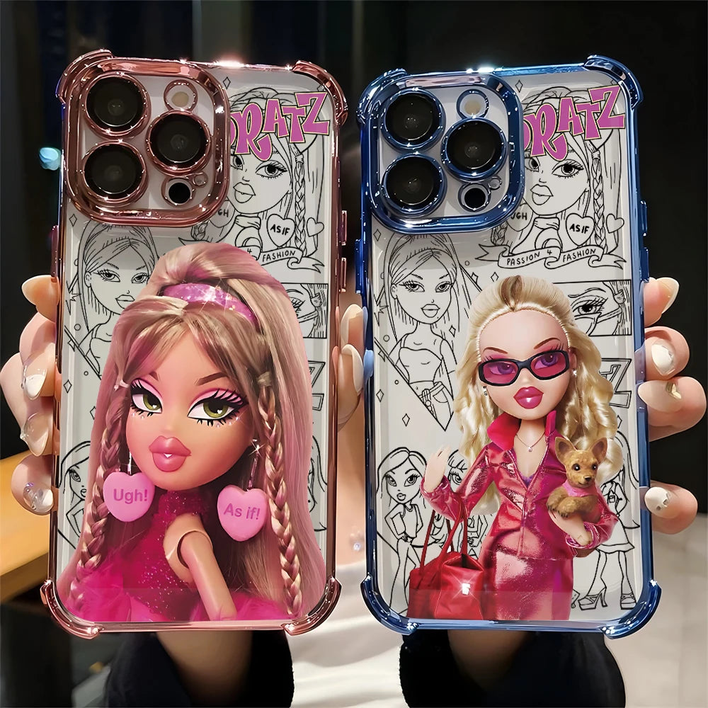 B-Bratz-S Leopard Plating Phone Case For Samsung S26 S25 S24 S23 S22 S21 S20 FE Note20 Edge Plus Ultra 4G 5G Anti Fall Airbag