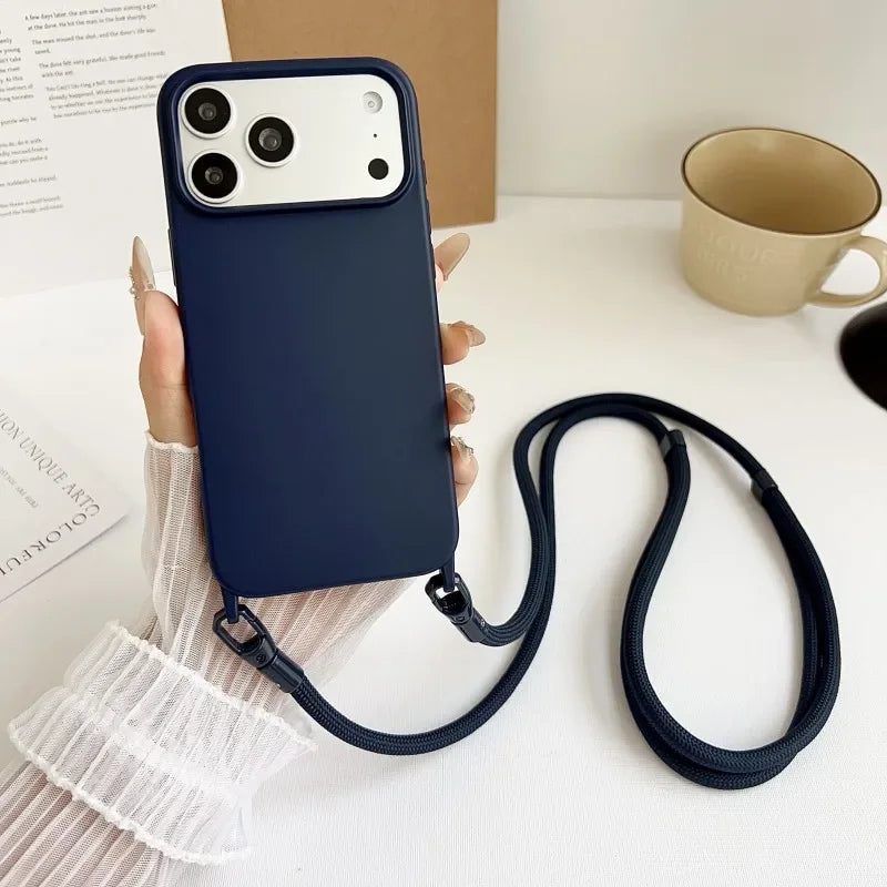Official Lanyard Case For iPhone 17 Pro Max 14 12 11 13 15 16 Plus 17 Air Shockproof Candy Crossbody Neck Cord Strap Soft Cover