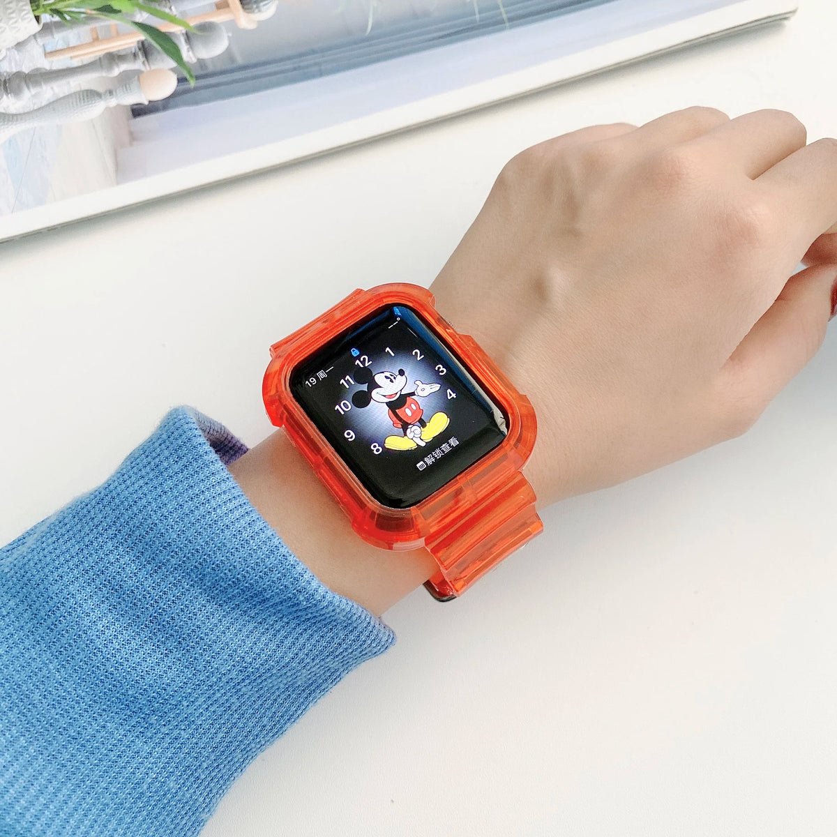 Clear Band + Case for Apple Watch Series 9 8 7 6 SE 5 49mm 45mm 44mm 38mm 41mm Transparent for iwatch 10 46mm 42mm Plastic Strap