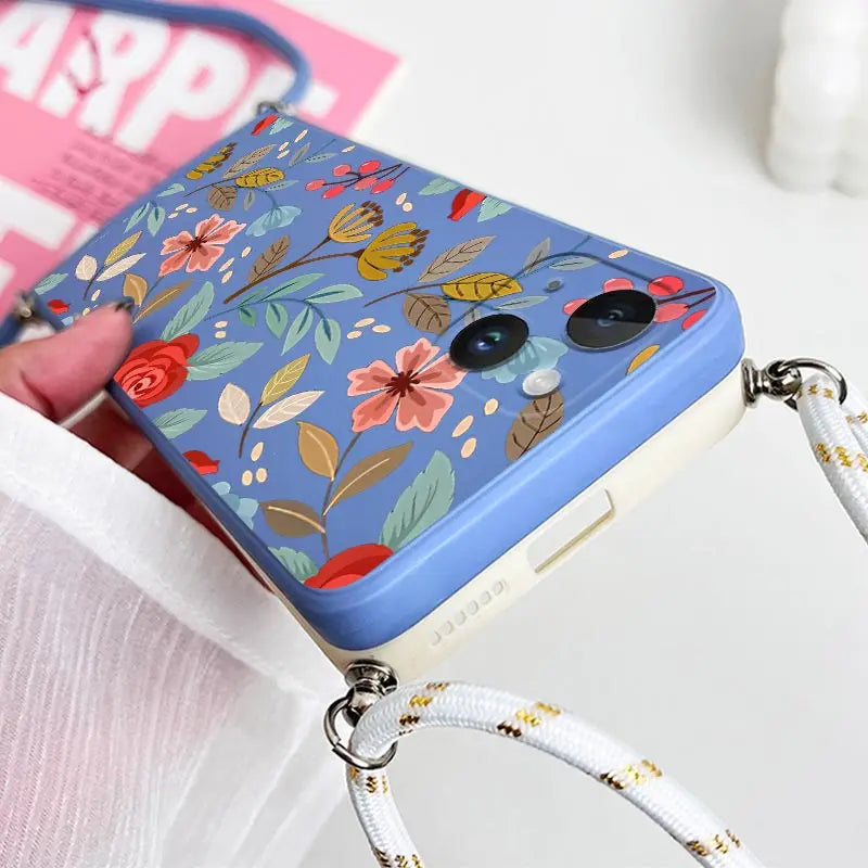 Five Petals Flower Crossbody Lanyard Silicone Phone Case For iPhone 13 15 12 14 11 Pro Max Mini X XR XS 8 7 6 6S Plus Cover