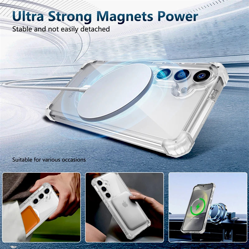 Shockproof Armor Transparent Case For Samsung Galaxy S26 S25 S24 S23 S22 Note 20 Ultra Plus FE S24FE S23FE Magsafe Charge Cover