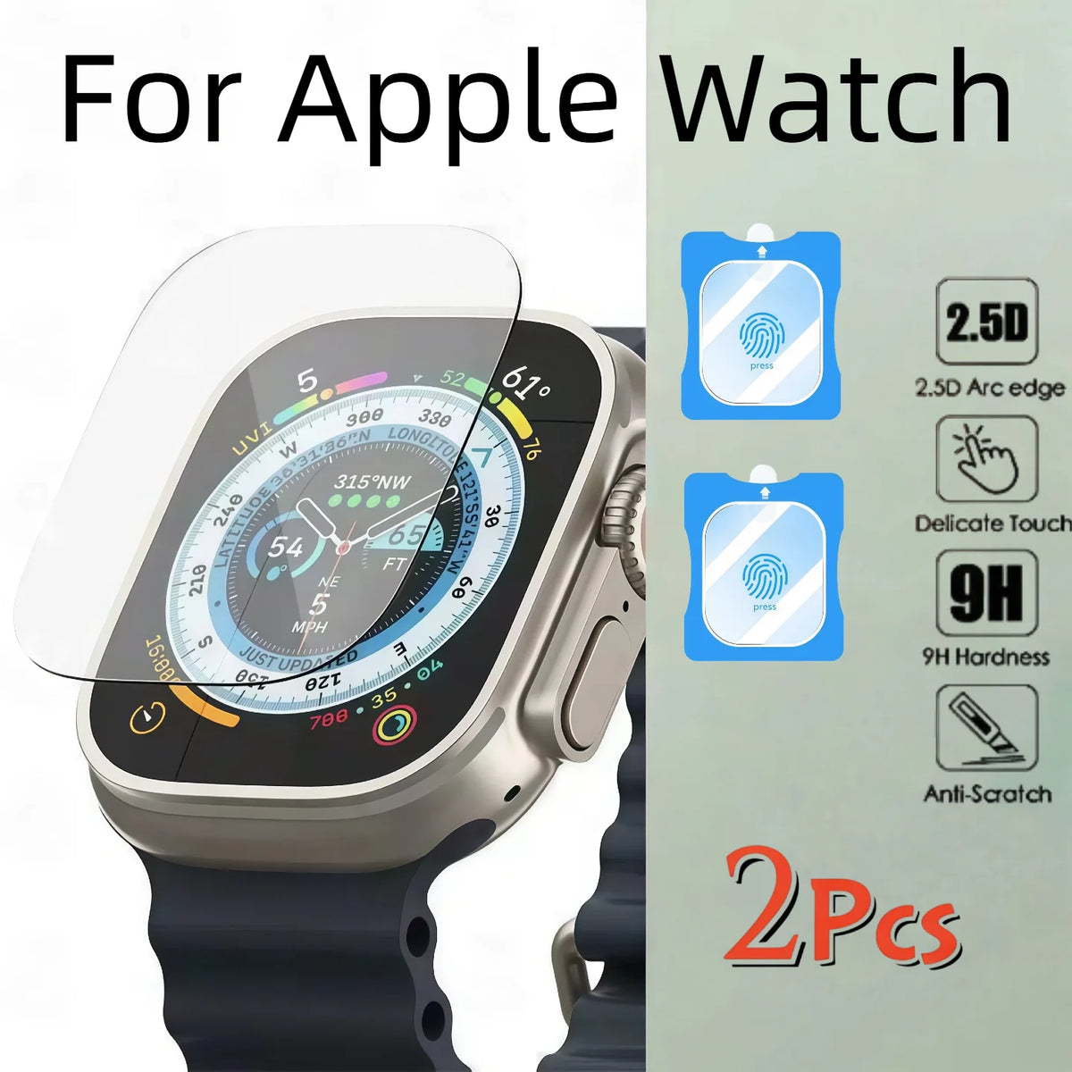 2Pcs 49mm Apple Watch Ultra 2/3 Tempered Glass Screen Protector Kit with Alignment Tool Easy Install Watch Case Accessories