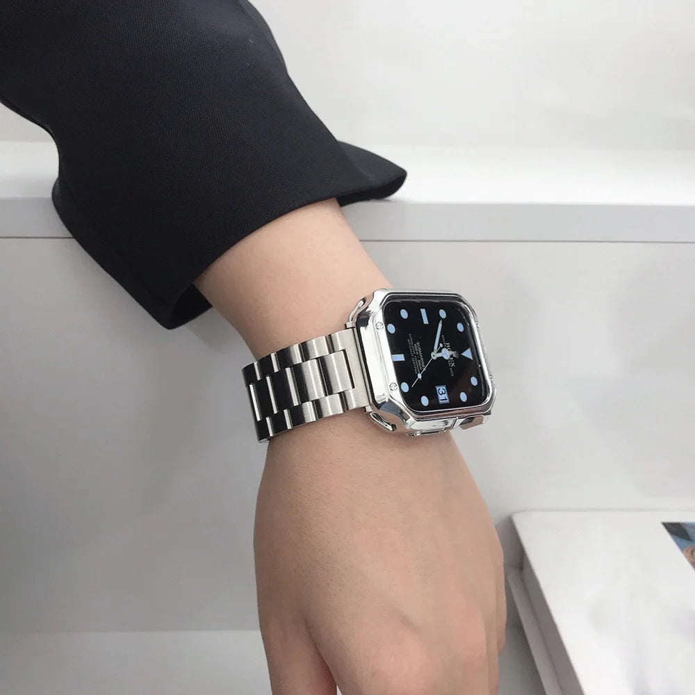 Stainless Steel Watch Strap For Apple Watch Band 49mm 46mm 44 45 41 40mm Metal Band For iwatch Series 10 9 8 7 6 Shockproof Case