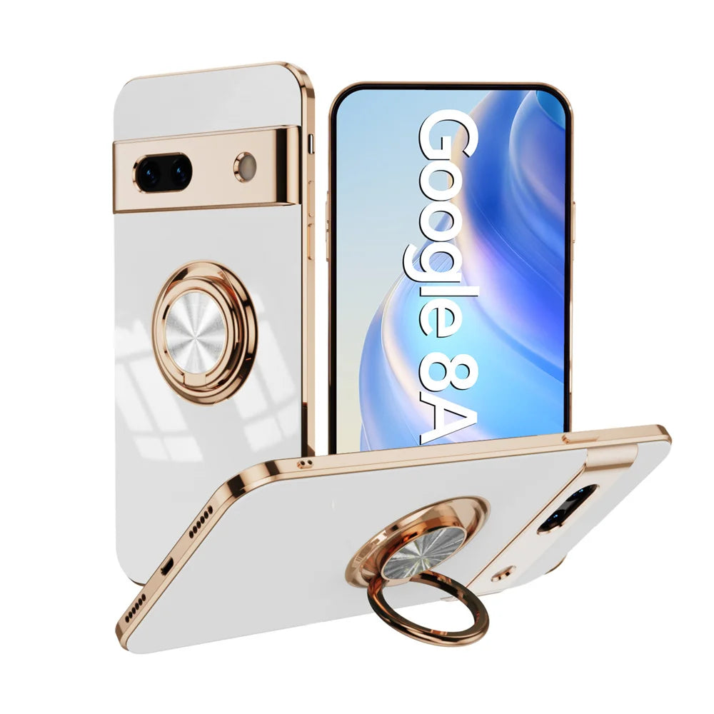 For Google Pixel 8A 9 Pro Ring Holder Case for Google 7A 6A 5A 7 8 10 Pro 9 XL 9XL Magnetic Stand Holder Soft TPU Plating Cover