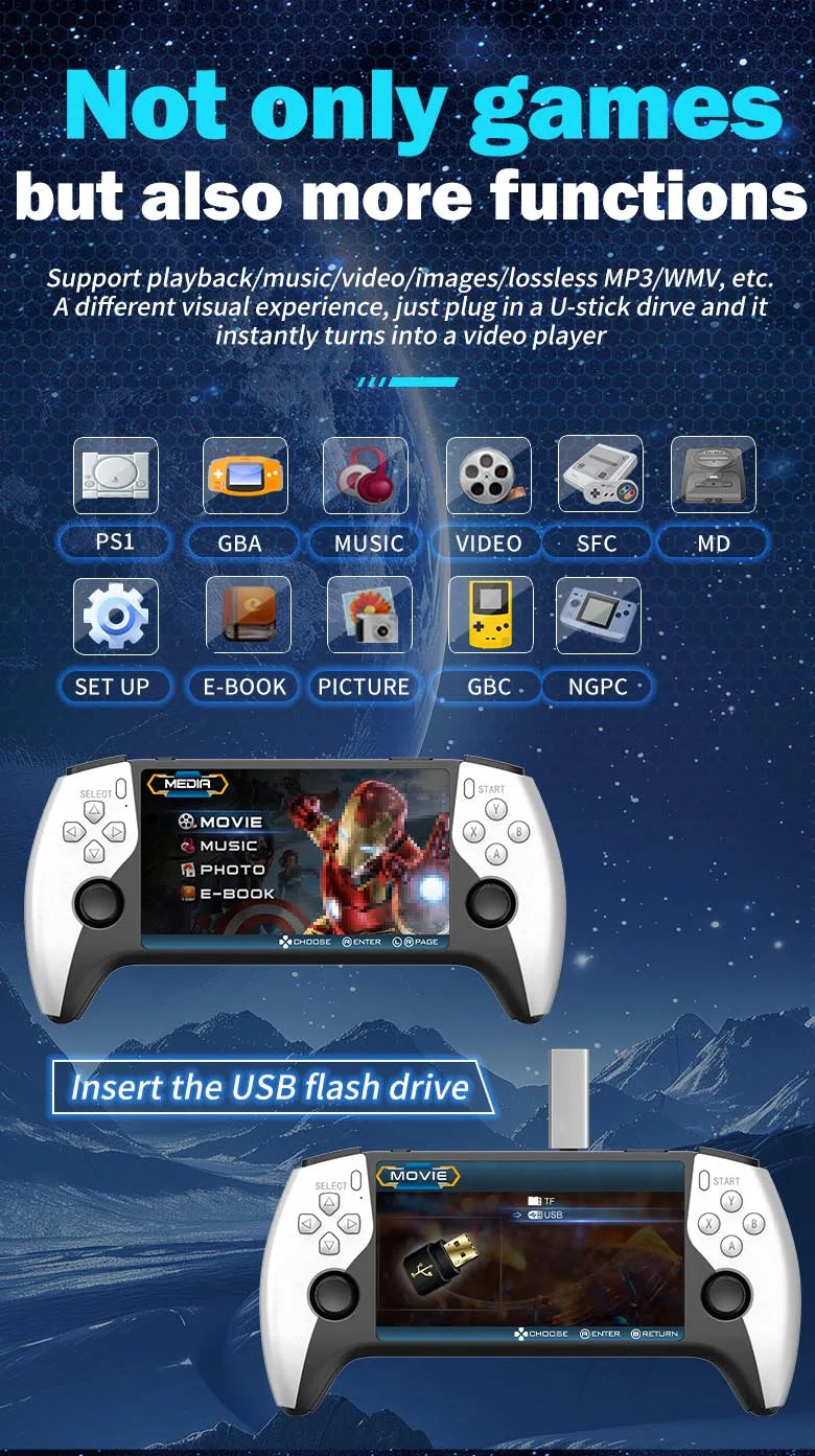 Multifunctional 5 Inch IPS HD Retro Handheld Game Console SF3500 Support Multi-System with FHD Port& Dual Core,256GB Expandable