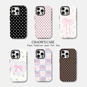 Fashion exquisite bow polka dot Phone Case for iPhone 17 16 15 14 13 12 11 Pro Max Air Plus Luxury Double-layer Back Cover