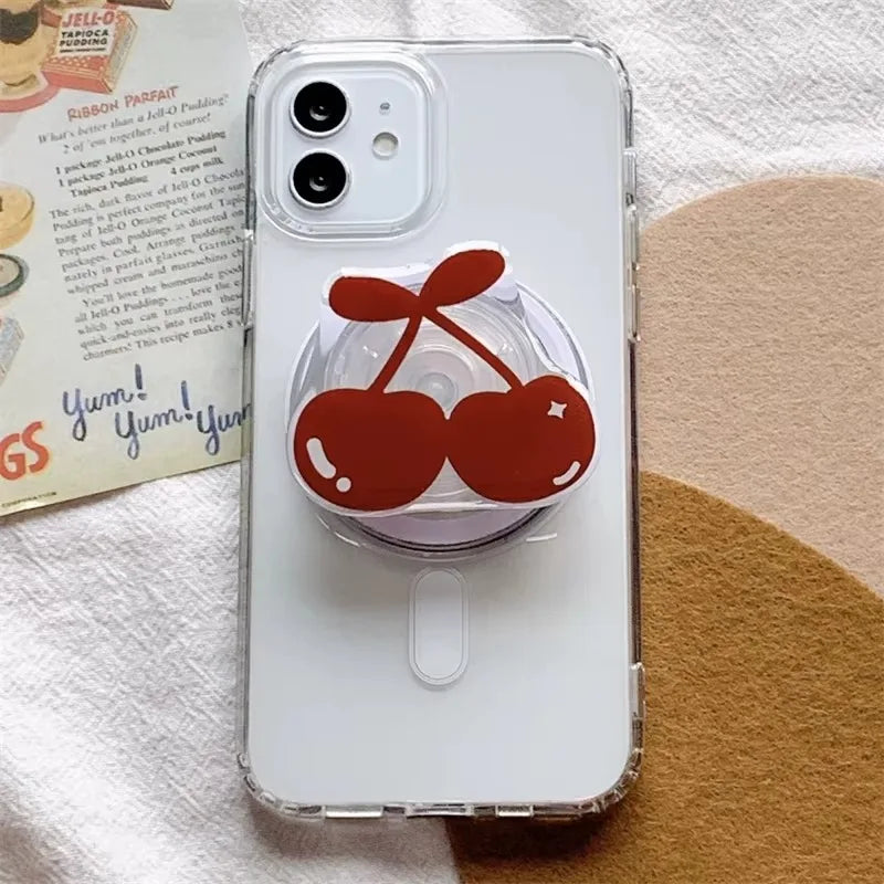 Cute Cartoon Mushroom Cherry For Magsafe Magnetic Phone Griptok Phone Holder Stand Universal Phone Ring Grip Tok For iPhone 15
