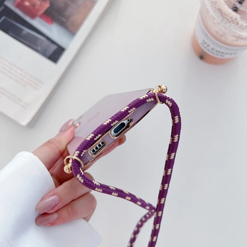Crossbody Lanyard Strap Plating Case For Samsung Galaxy A53 A73 A33 A52 A52S A72 A32 A51 4G 5G S22 S21 S20 Fe Plus Ultra Cover