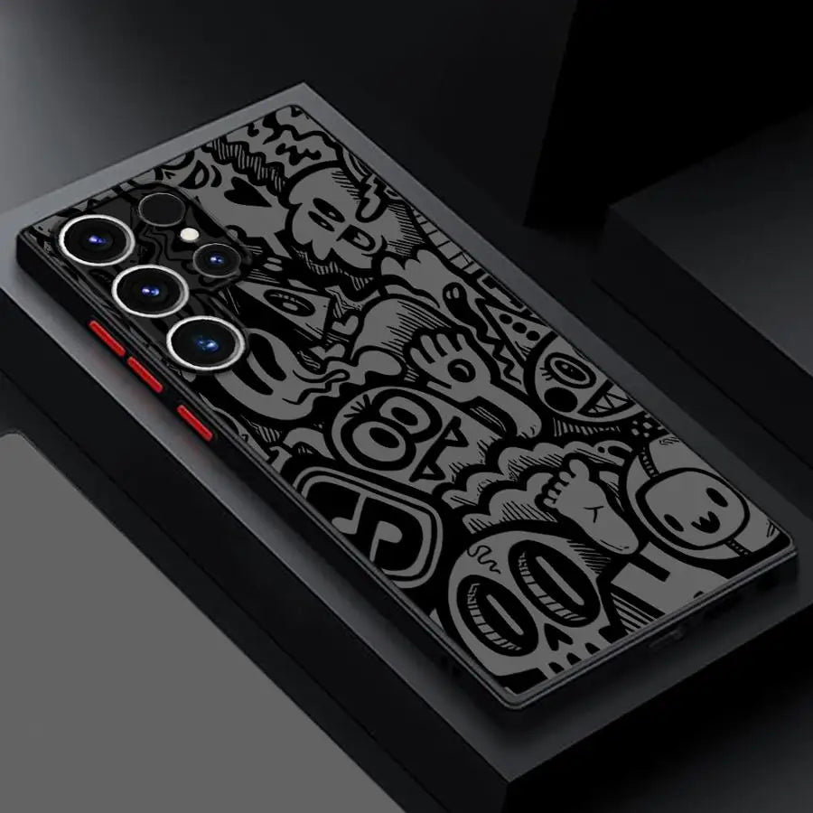Black Graffiti Case for Samsung Galaxy S26 S21 S25 Ultra S23 FE S24 Plus Note 20 Ultra 10+ S20 FE S22 Funda Back Phone Cover