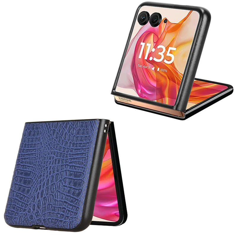 For Motorola Razr 50 Ultra Feels Smooth Fashion Crocodile Pattern PU Leather Hard Back Cover for Moto Razr Plus 2024 Phone Case
