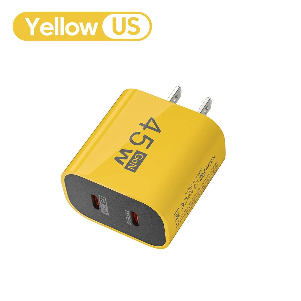 Olaf 45W Double USB C Phone GaN Charger Type C 2 Ports Phone Charger Wall Adapter Universal  For Huawei Samsung Xiaomi Iphone