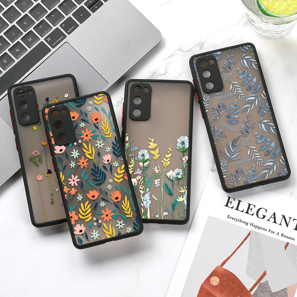 Phone Case For Samsung Galaxy S24 Ultra Cases S23 FE  S22 Plus S21 S20 FE Note 20 Ultra 10 Plus Hard Matte Flower Fundas Covers