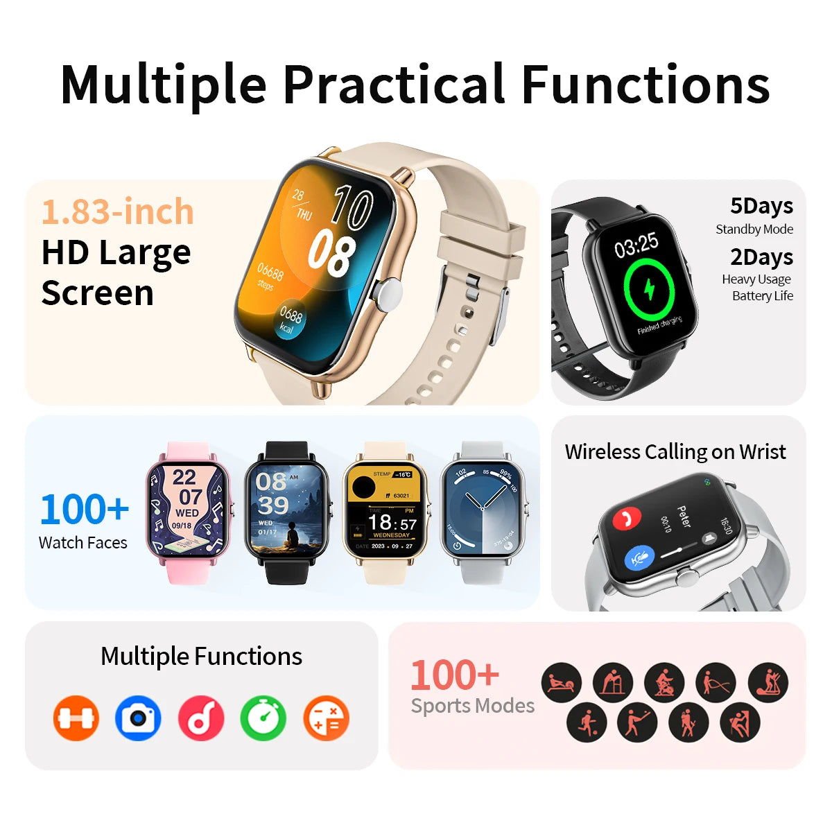 2026 New Smartwatch Bluetooth Call Fitness Tracker Heart Rate Sleep Record Outdoor Sport Watch for  Android/IOS Men Women Gift