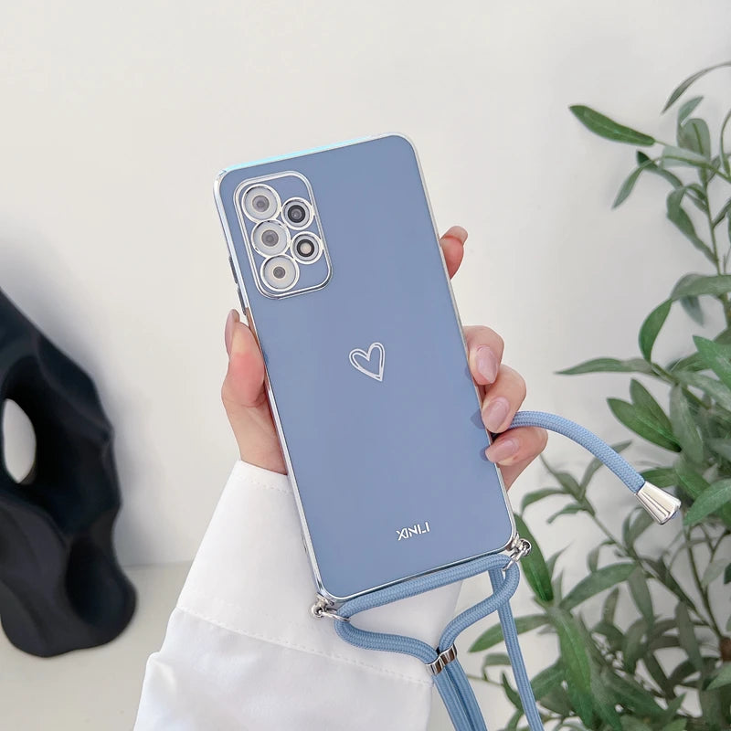 Crossbody Lanyard Strap Plating Case For Samsung Galaxy A53 A73 A33 A52 A52S A72 A32 A51 4G 5G S22 S21 S20 Fe Plus Ultra Cover