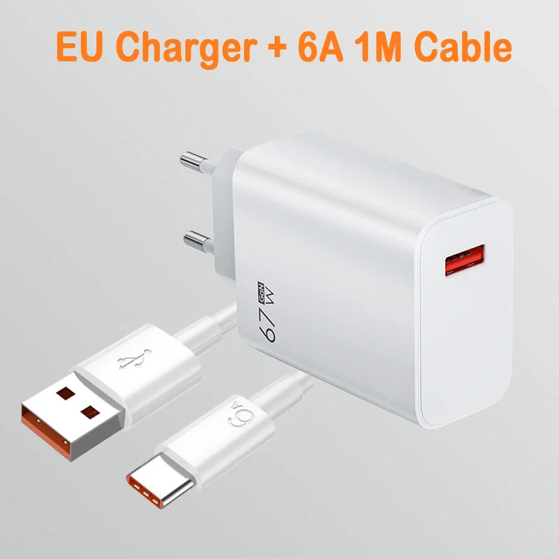 67W Fast Charger GaN USB Type C Power Adapter with Type C Cable USB High Speed Wall Charger For Xiaomi 17 15 14 Ultra Redmi Note