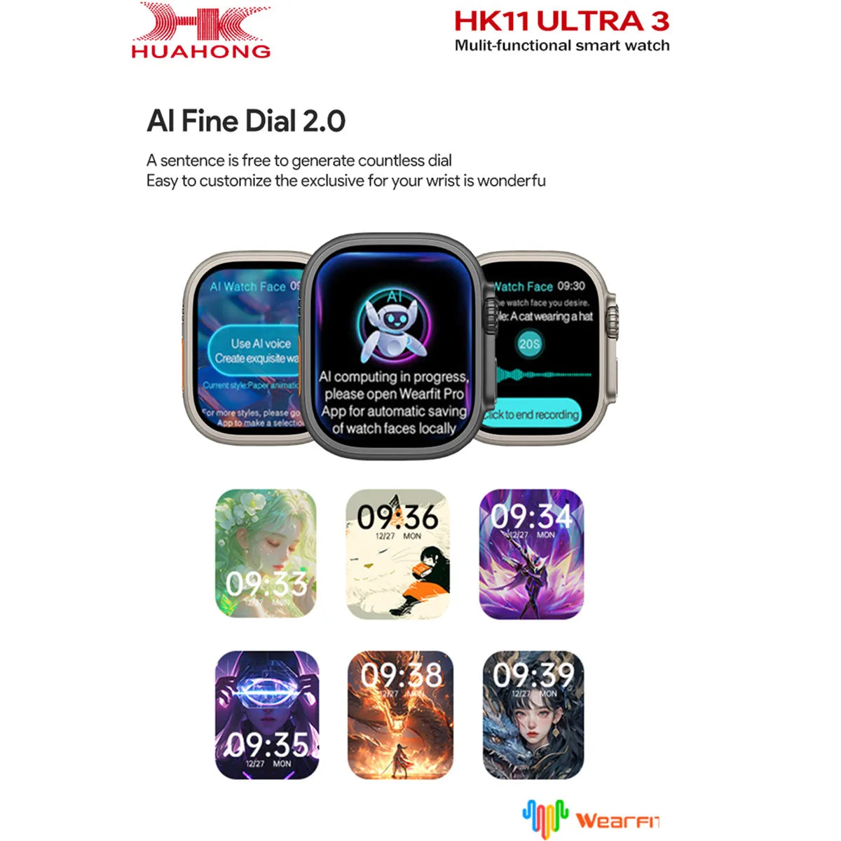 Original HK11 ULTRA3 Smart Watch Support TWS Earphone Connect Network Share Connection AI Robots Receive Call AMOLED Smartwatch