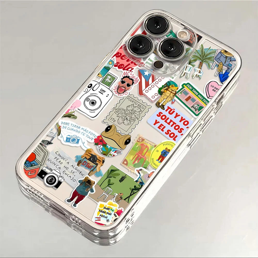 Bad Bunny Art Stickers Phone Case For iPhone 17e 17 16e 16 15 14 13 12 11 Mini Air Pro Max X XR XSMax 7 Plus Transparent Soft