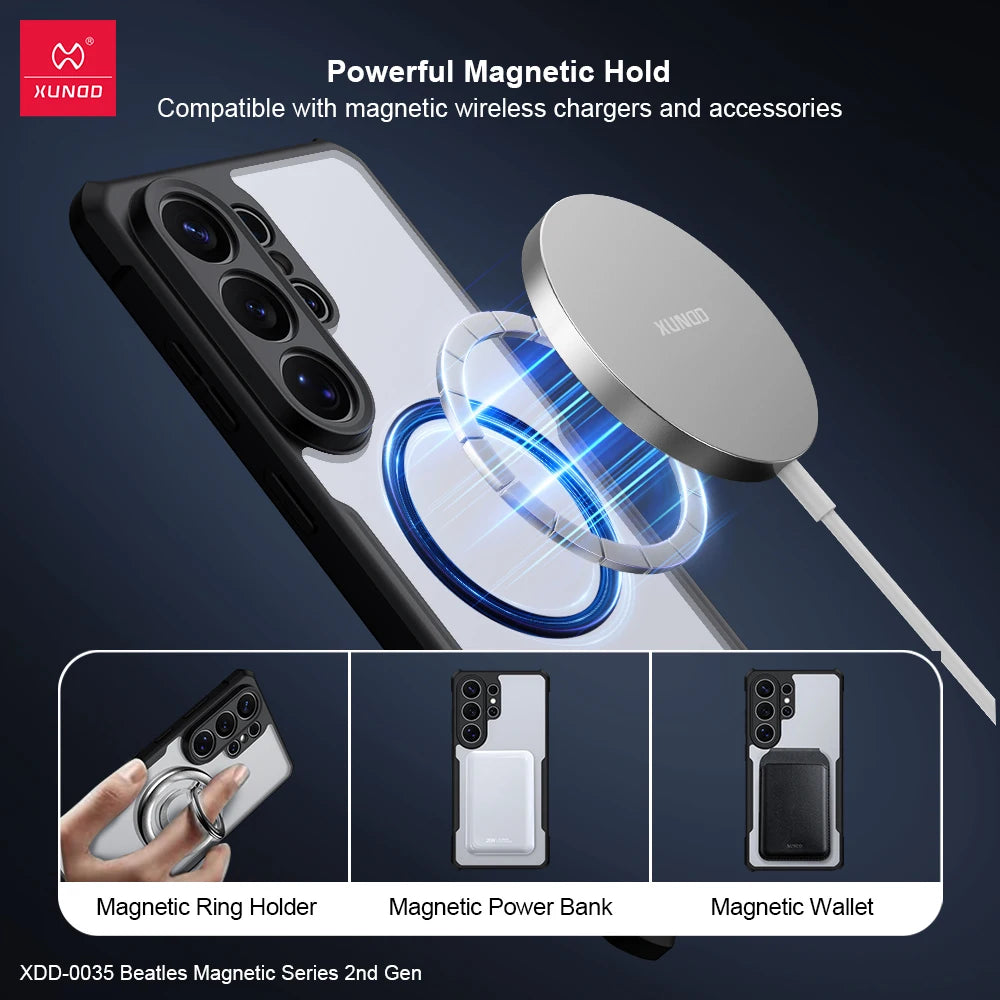 Xundd For Samsung Galaxy S25 S26 Ultra S26 Plus Magnetic Ring Case Camera Protect Airbag Shockproof Shell with 360° Spin Holder