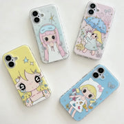Cartoon Anime Girl Phone Case for iPhone 17 16e 16 15 14 13 12 11 Pro Max X Xs XR XSMax 8 7 6 6s Air Plus Feather Texture